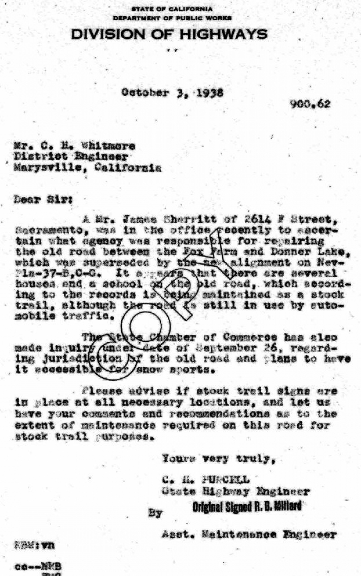 gallery/stock trail 1938 letter about auto traffic